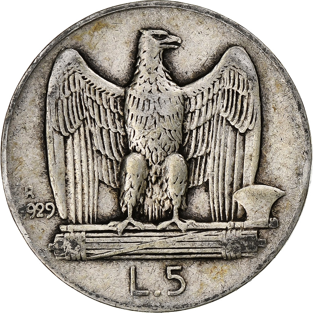 Italia, Vittorio Emanuele III, 5 Lire, 1929, Rome, Argento, BB, KM:67.2