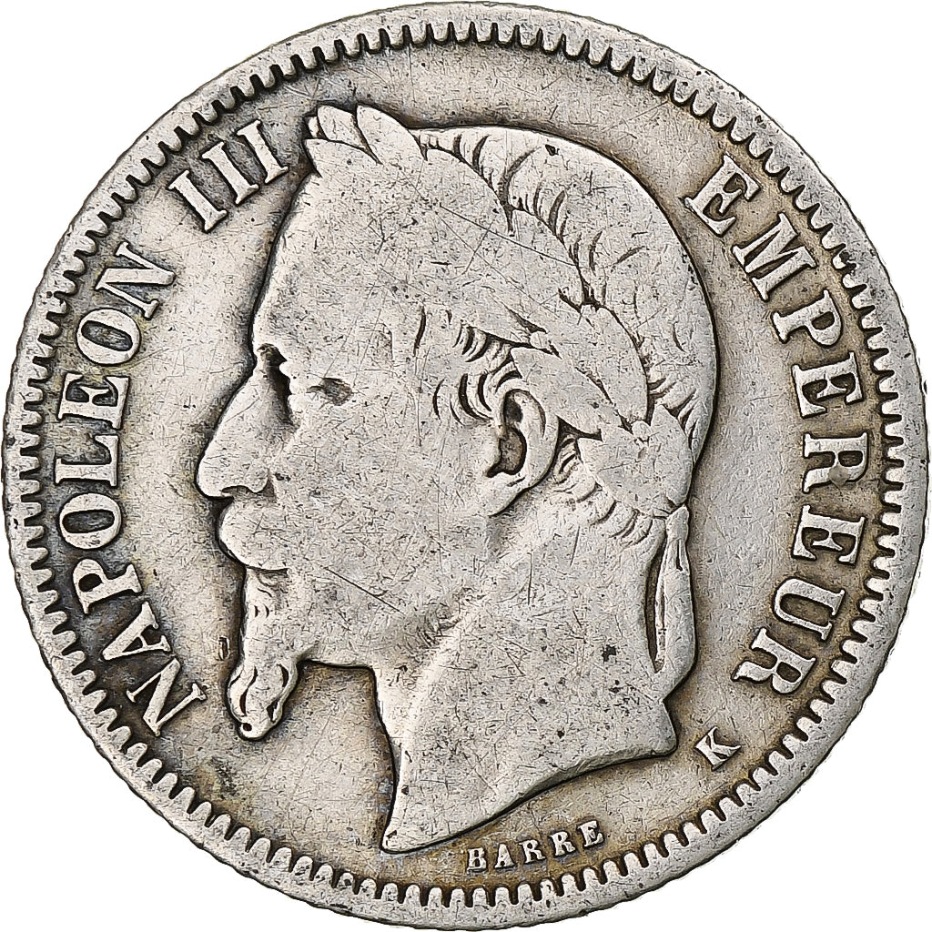 France, Napoleon III, Franc, 1867, Bordeaux, Silver, VF(20-25), Gadoury:463