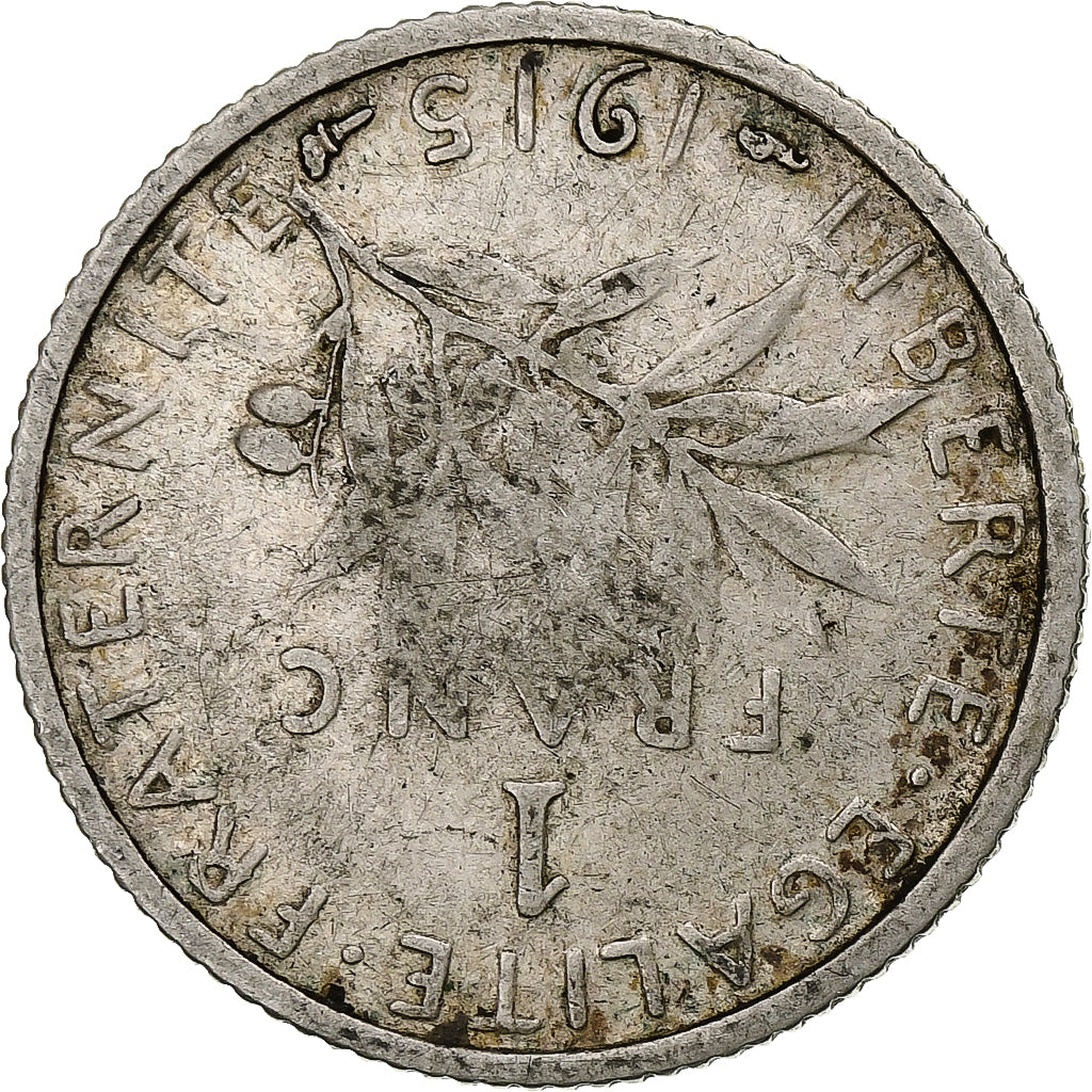 France, Franc, Semeuse, 1915, Paris, Medal alignment, Silver, VF(30-35)