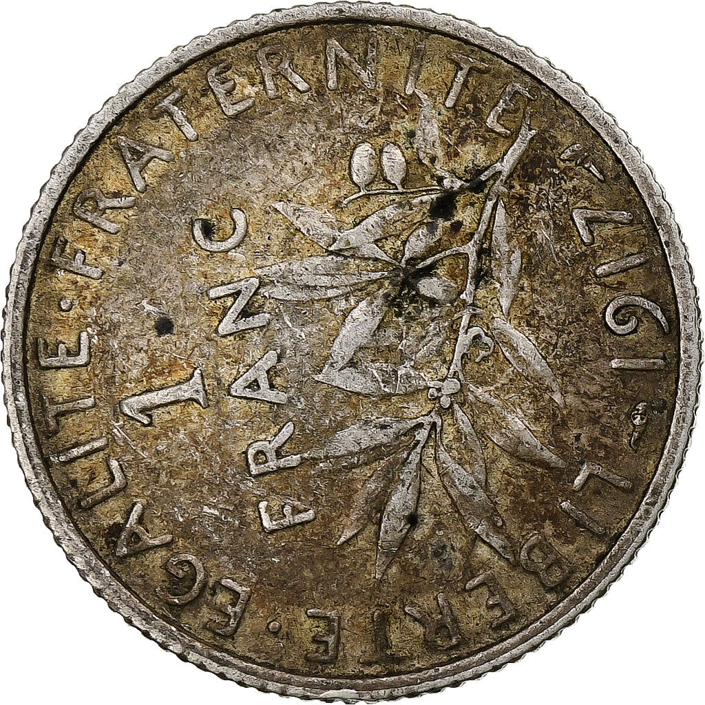 Francia, Franc, Semeuse, 1917, Paris, Rotated Die Error, Argento, BB, KM:844.1