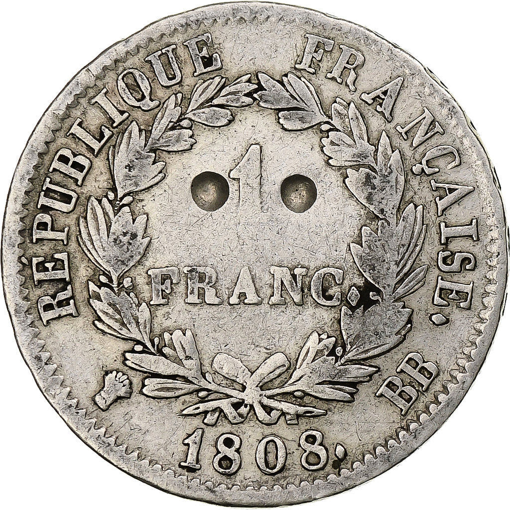 France, Franc, Napoléon I, 1808, Strasbourg, Argent, TB, Gadoury:446, KM:682.3