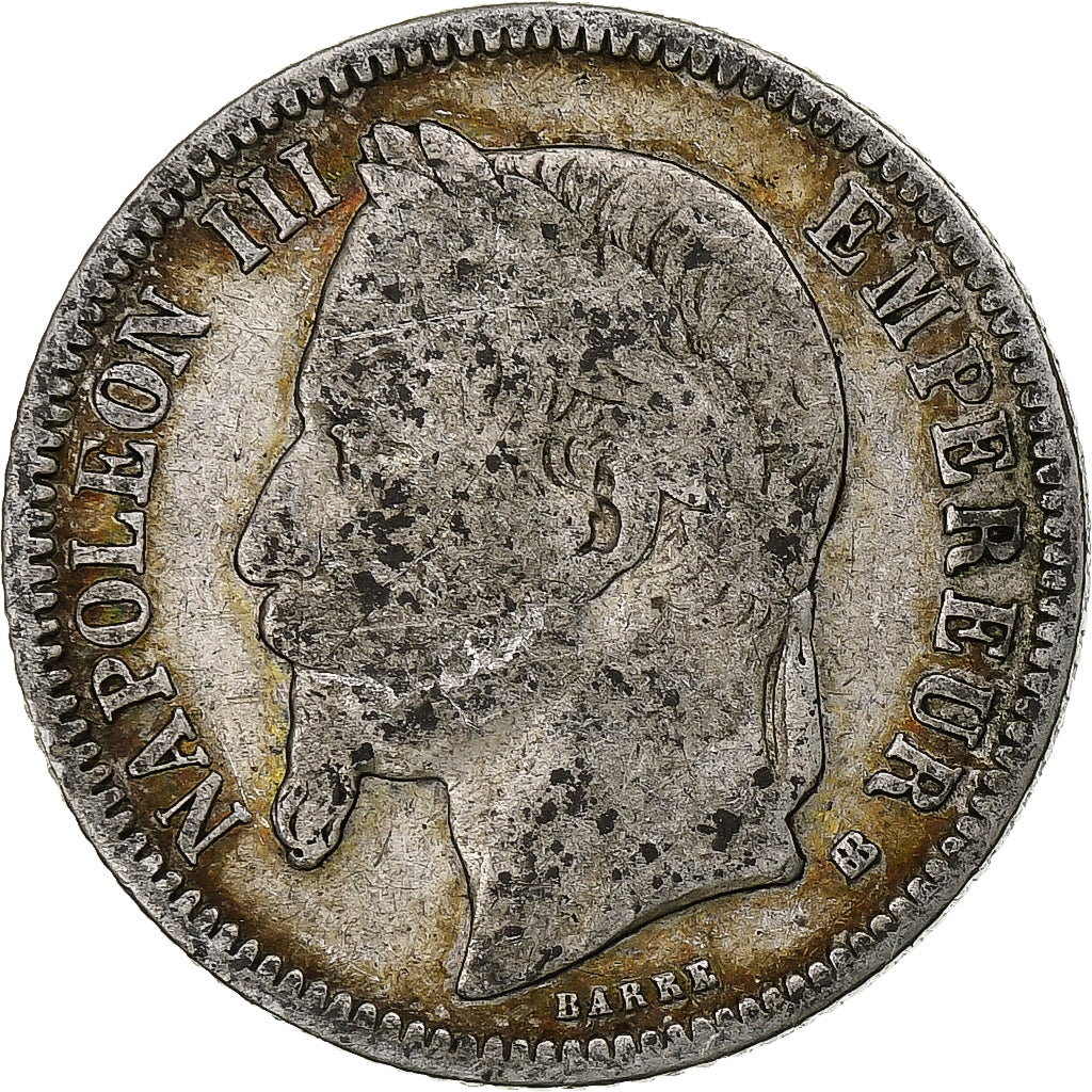 França, Napoleon III, Franc, 1866, Strasbourg, Prata, F(12-15), Gadoury:463