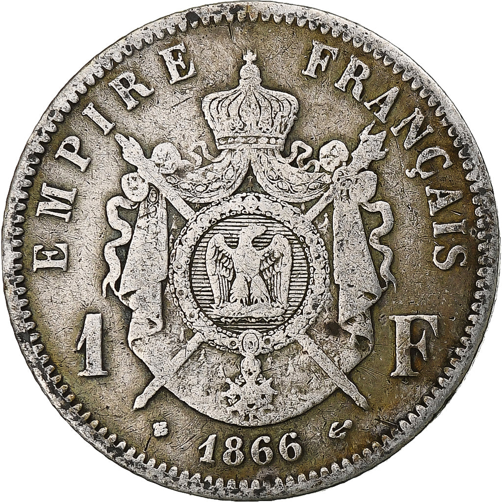 France, Napoleon III, Franc, 1866, Strasbourg, Silver, F(12-15), Gadoury:463