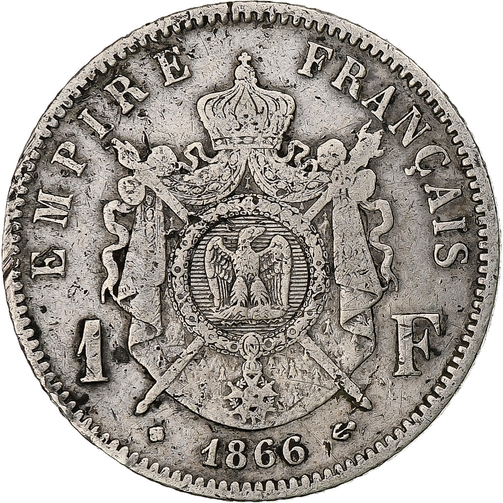 Francia, Napoleon III, Franc, 1866, Strasbourg, Argento, MB, Gadoury:463
