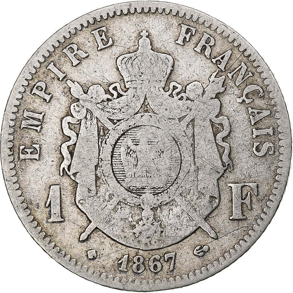 France, Franc, Napoléon III, 1867, Strasbourg, Silver, F(12-15), Gadoury:463