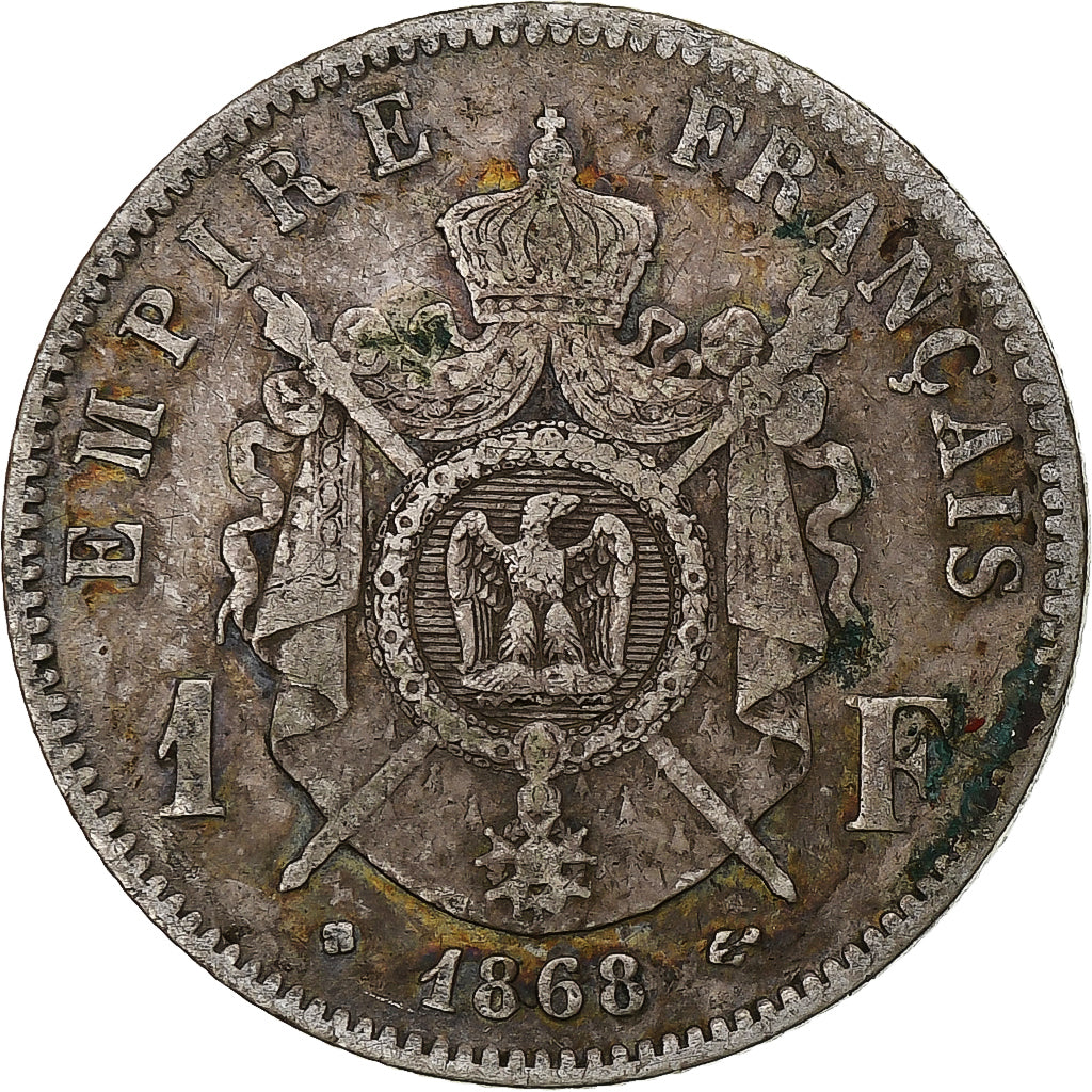 Francia, Napoleon III, Franc, 1868, Strasbourg, Petit BB, Argento, MB