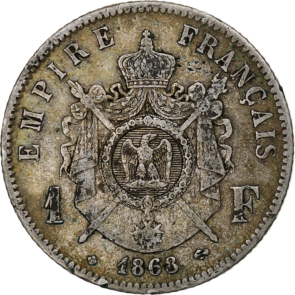 France, Napoléon III, Franc, 1868, Strasbourg, grand BB, Argent, TB+