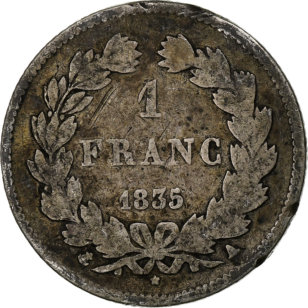 França, Franc, Louis-Philippe, 1835, Paris, Prata, F(12-15), Gadoury:453