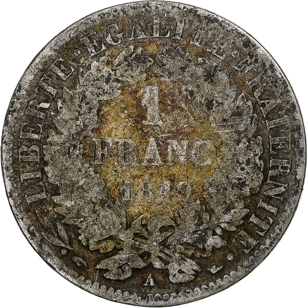France, Franc, Cérès, 1849, Paris, Silver, VG(8-10), KM:759.1