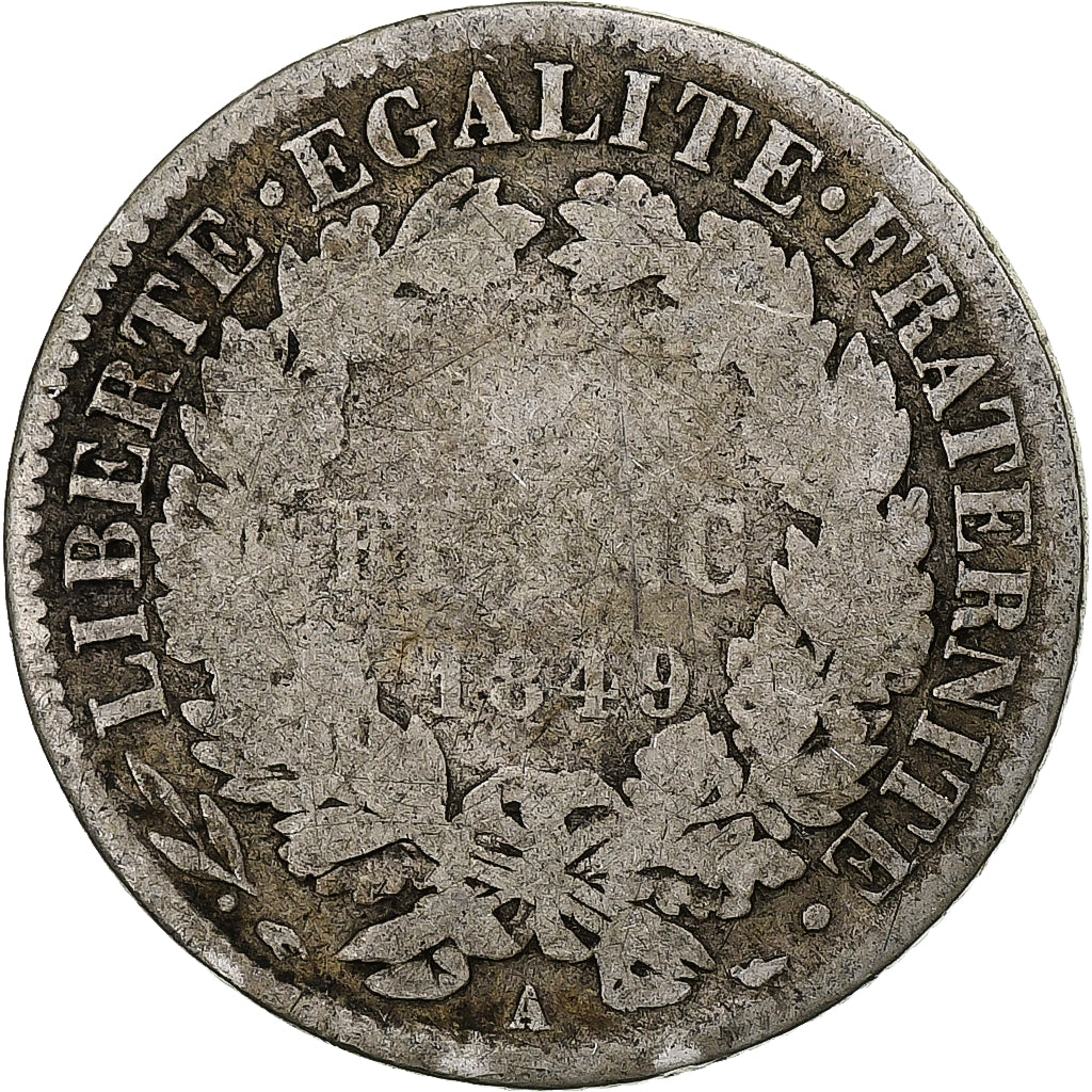 France, Franc, Cérès, 1849, Paris, Silver, VG(8-10), KM:759.1