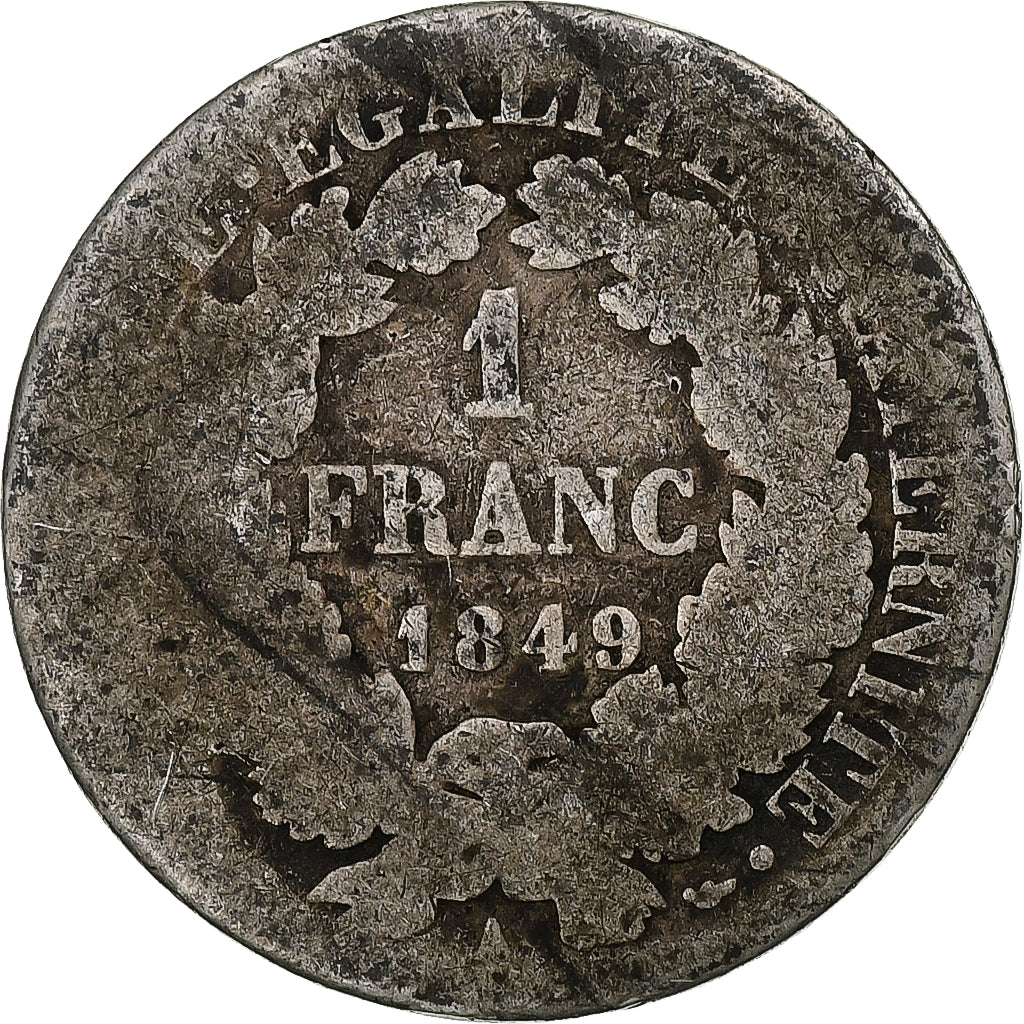 France, Franc, Cérès, 1849, Paris, Silver, VG(8-10), KM:759.1