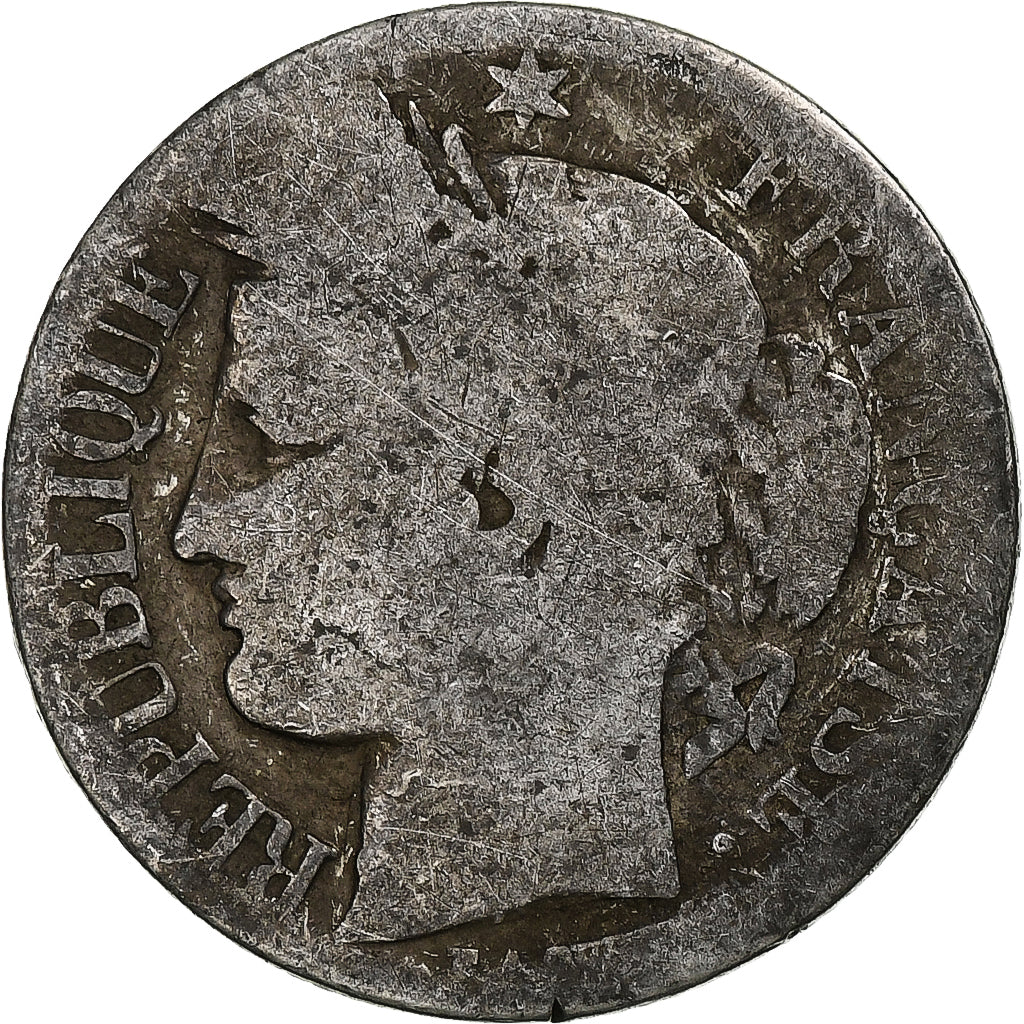 França, Franc, Cérès, 1850, Paris, Prata, VG(8-10), Gadoury:457, KM:759.1