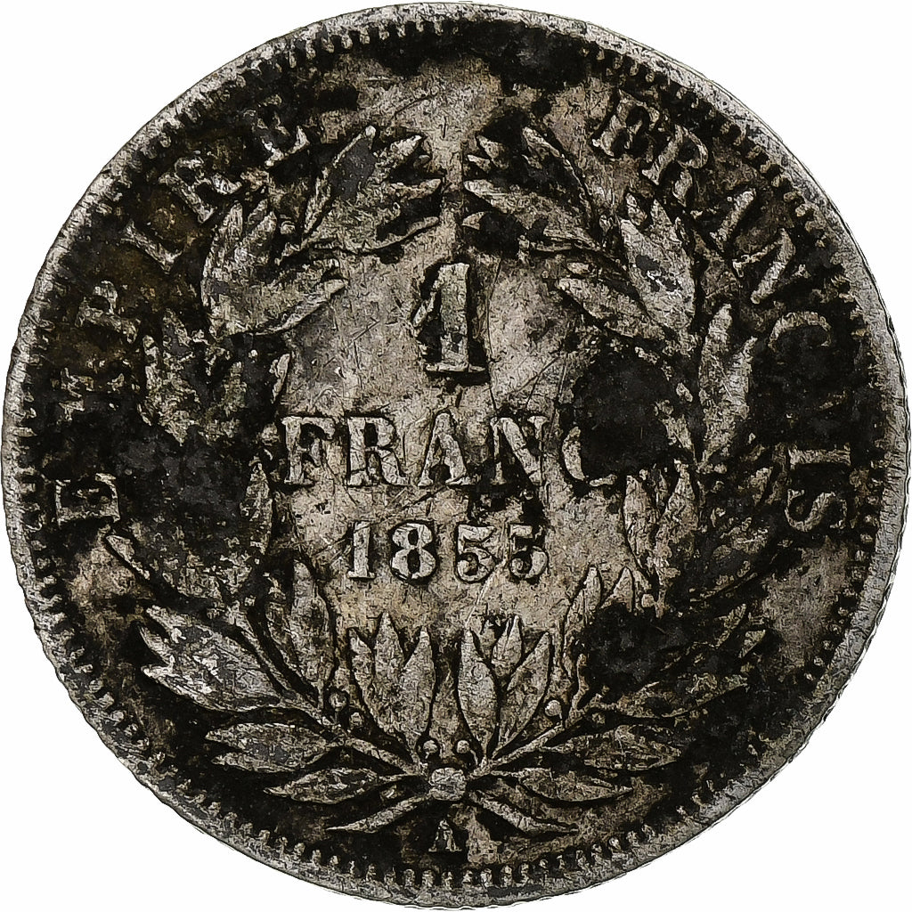 França, Franc, Napoléon III, 1855, Paris, Prata, F(12-15), Gadoury:460
