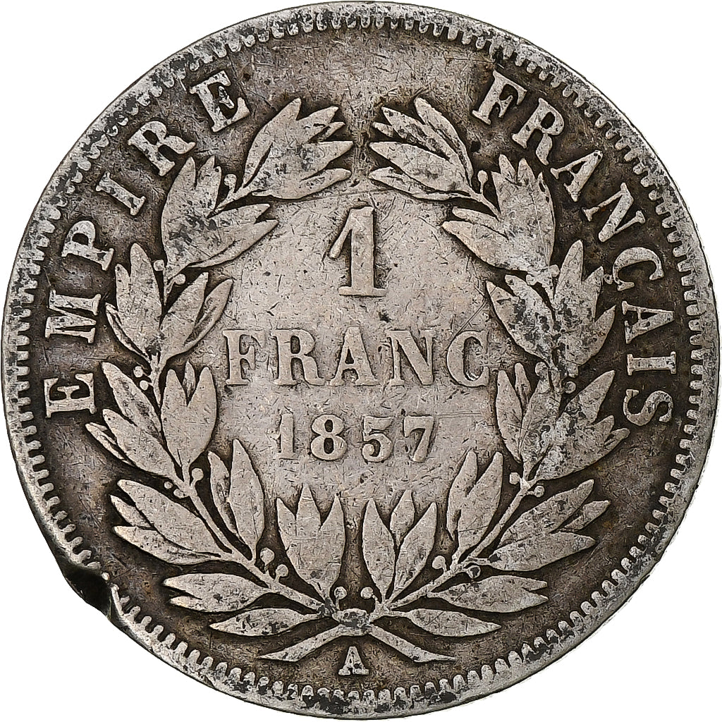 França, Franc, Napoléon III, 1857, Paris, Prata, F(12-15), Gadoury:460