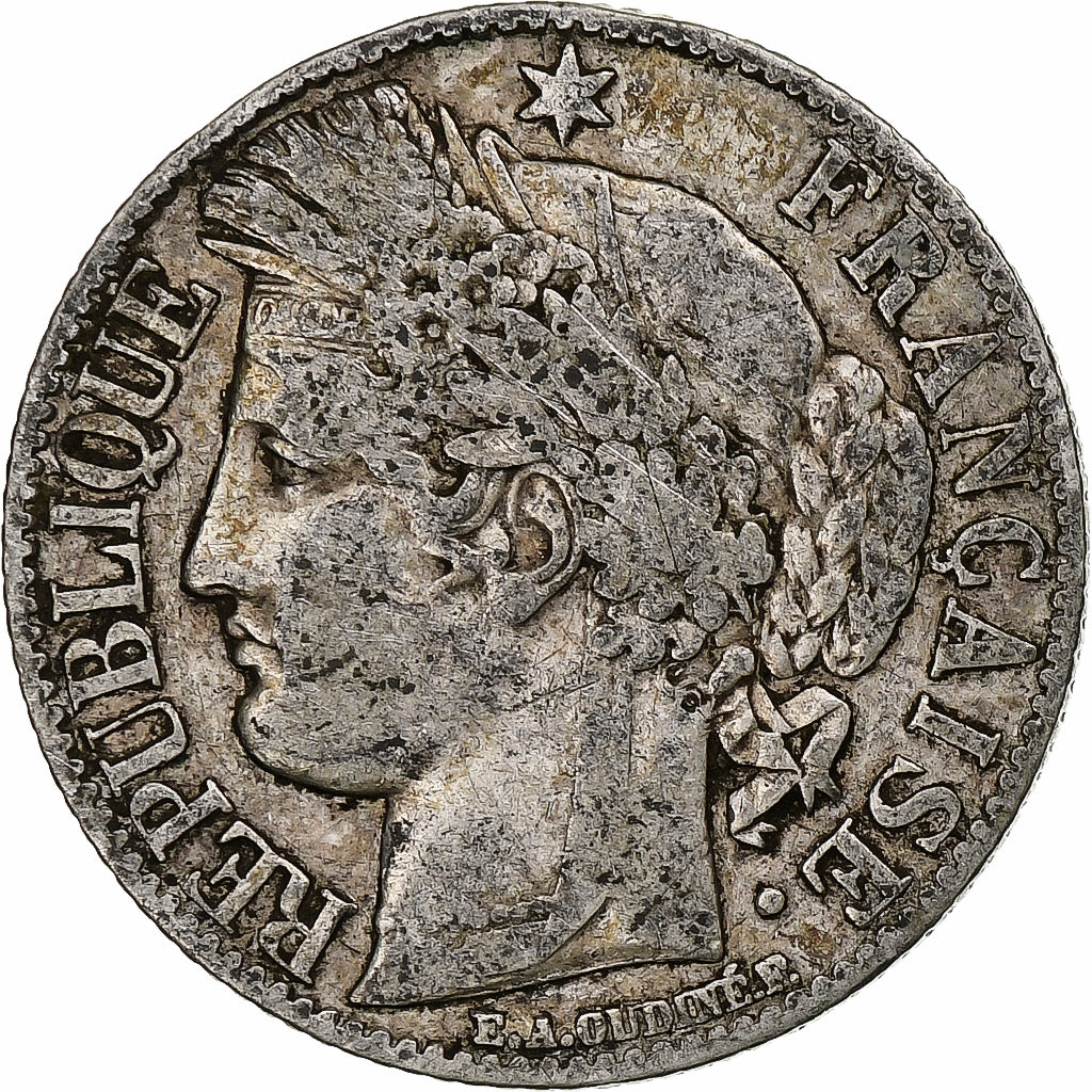 França, Franc, Cérès, 1872, Paris, Prata, VF(20-25), Gadoury:465a, KM:822.1