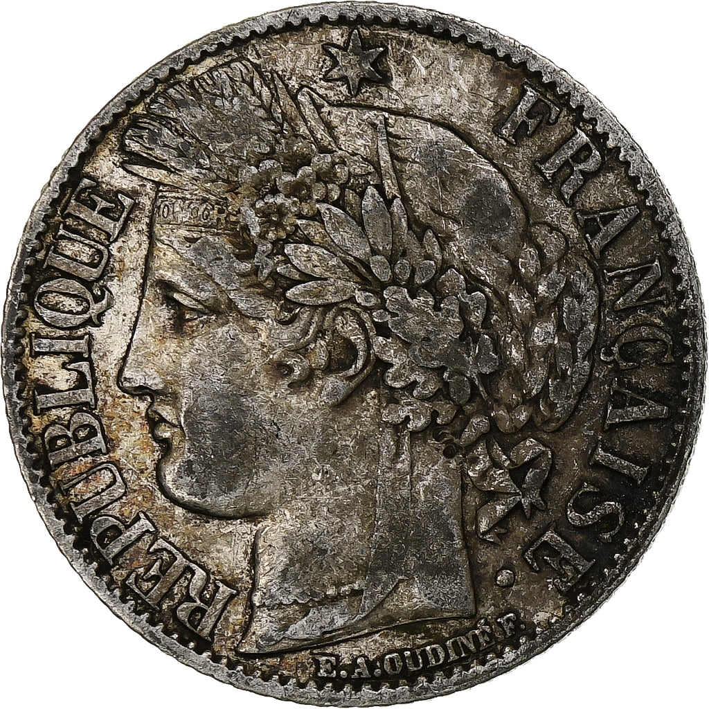 França, Franc, Cérès, 1872, Paris, Prata, VF(30-35), Gadoury:465a, KM:822.1