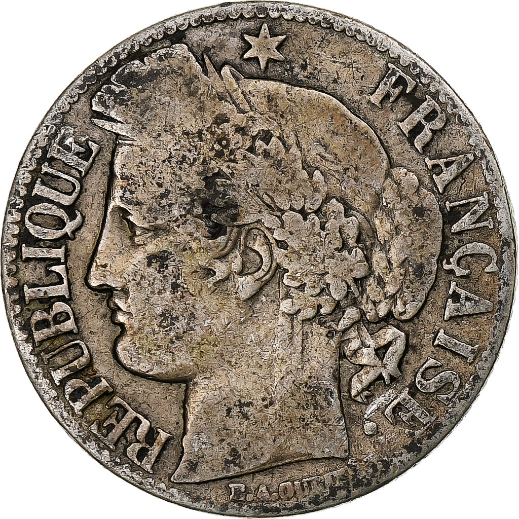 France, Franc, Cérès, 1872, Paris, grand A, Silver, F(12-15), Gadoury:465a