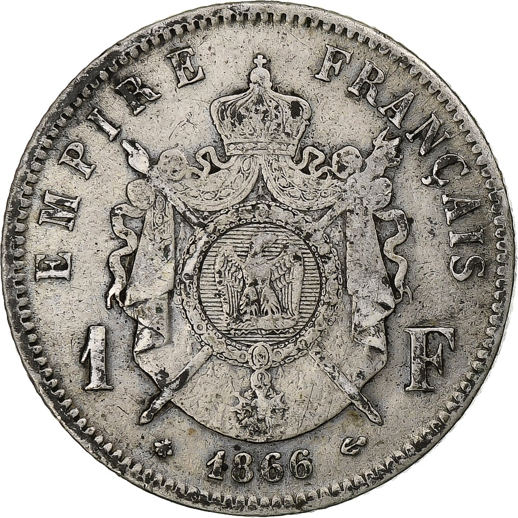 France, Franc, Napoléon III, 1866, Paris, Argent, TB+, KM:806.1
