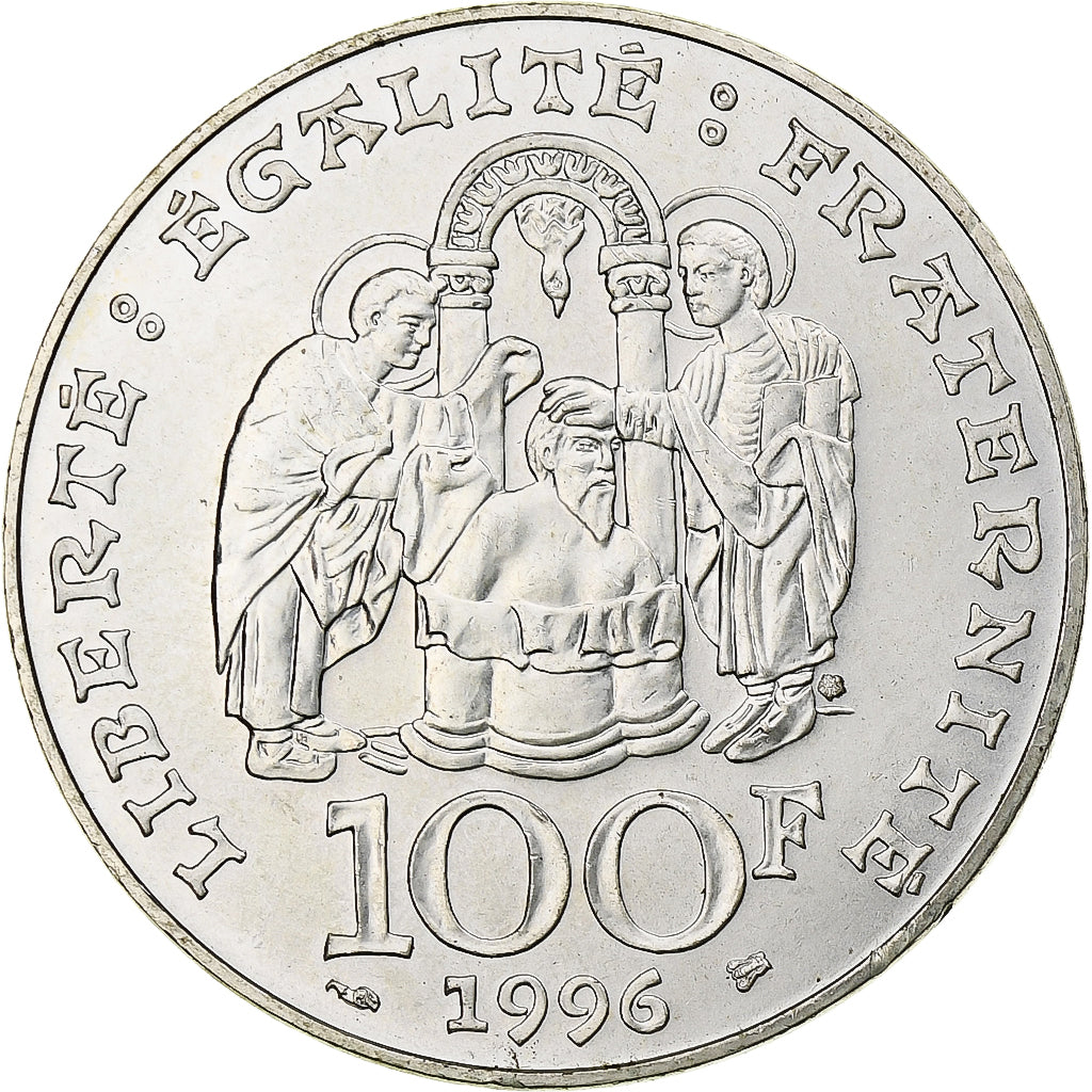 France, 100 Francs, Clovis, 1996, Silver, MS(60-62), Gadoury:953, KM:1180