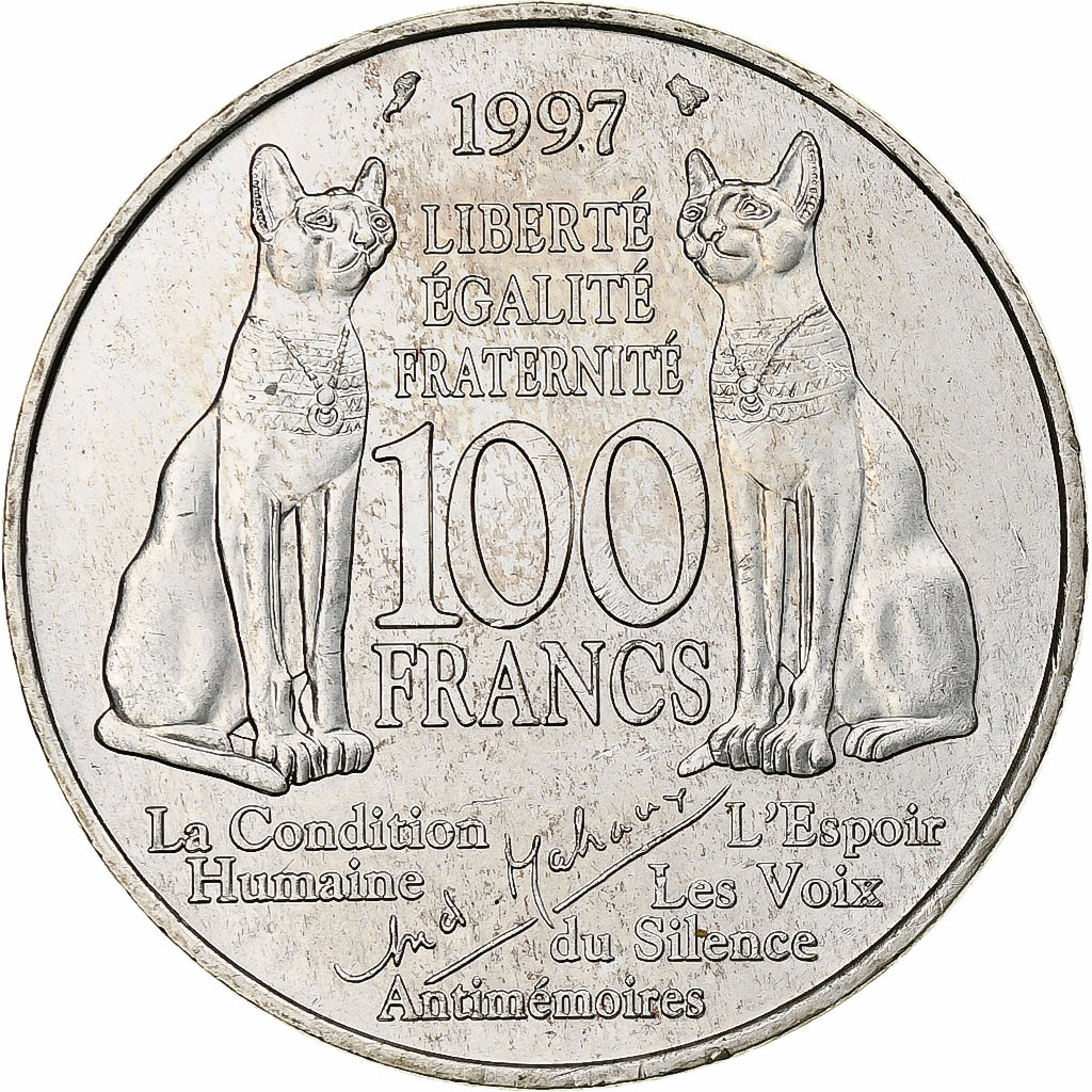 France, 100 Francs, André Malraux, 1997, Silver, AU(55-58), KM:1188