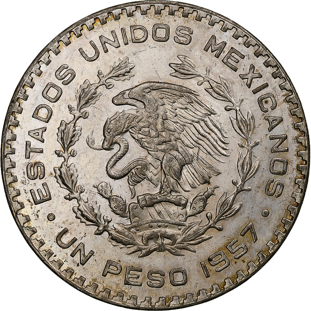 Mexico, Peso, 1957, Mexico City, Silver, MS(60-62), KM:459