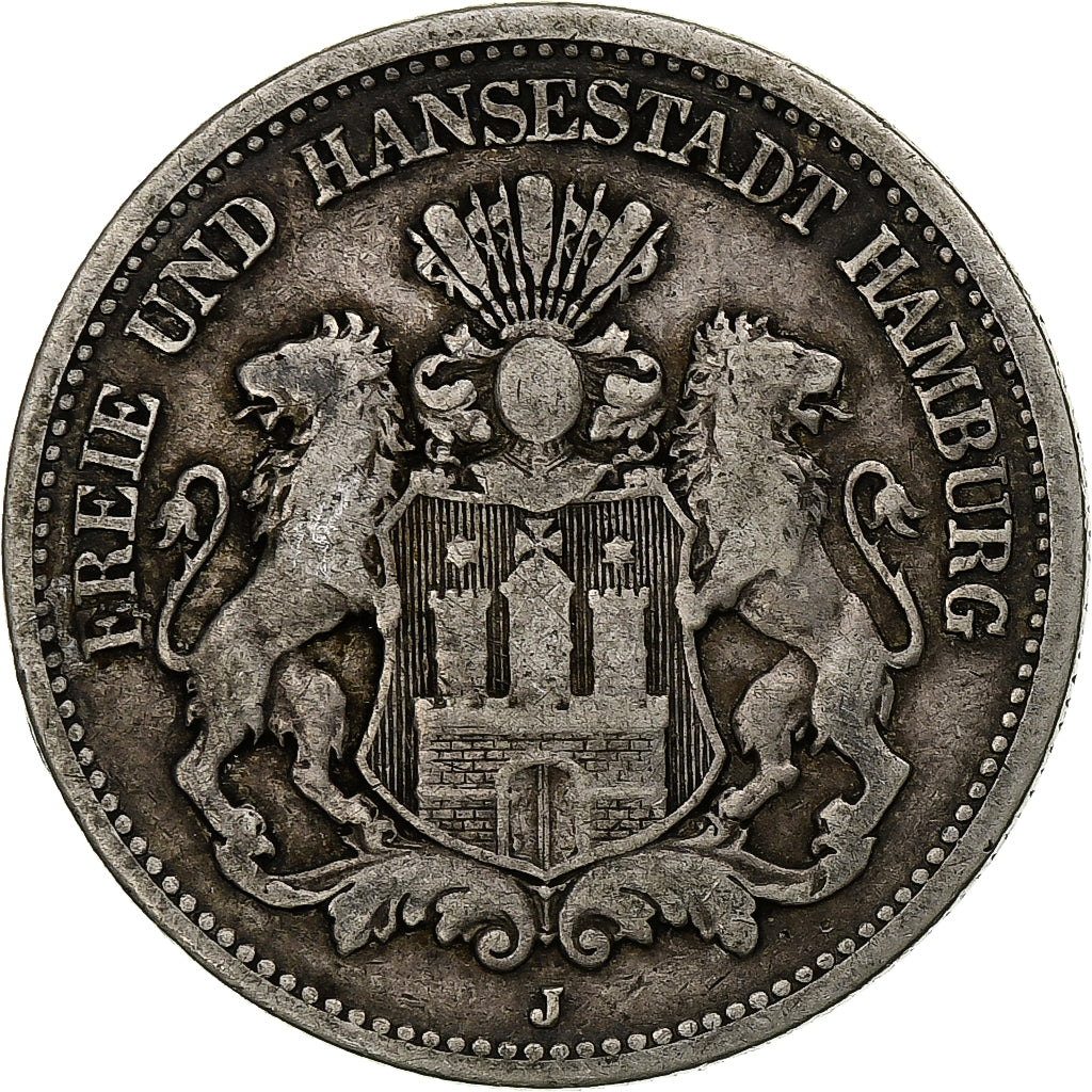 German States, HAMBURG, 2 Mark, 1876, Hambourg, Silver, VF(20-25), KM:604