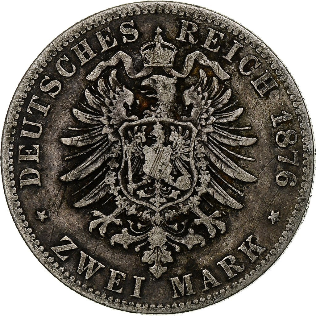 German States, HAMBURG, 2 Mark, 1876, Hambourg, Silver, VF(20-25), KM:604