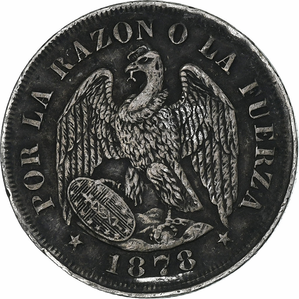 Chile, 20 Centavos, 1878, Silver, VF(30-35), KM:138.1