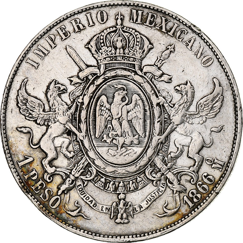 Mexique, Maximilian, Peso, 1866, Mexico City, Argent, TB, KM:388.1