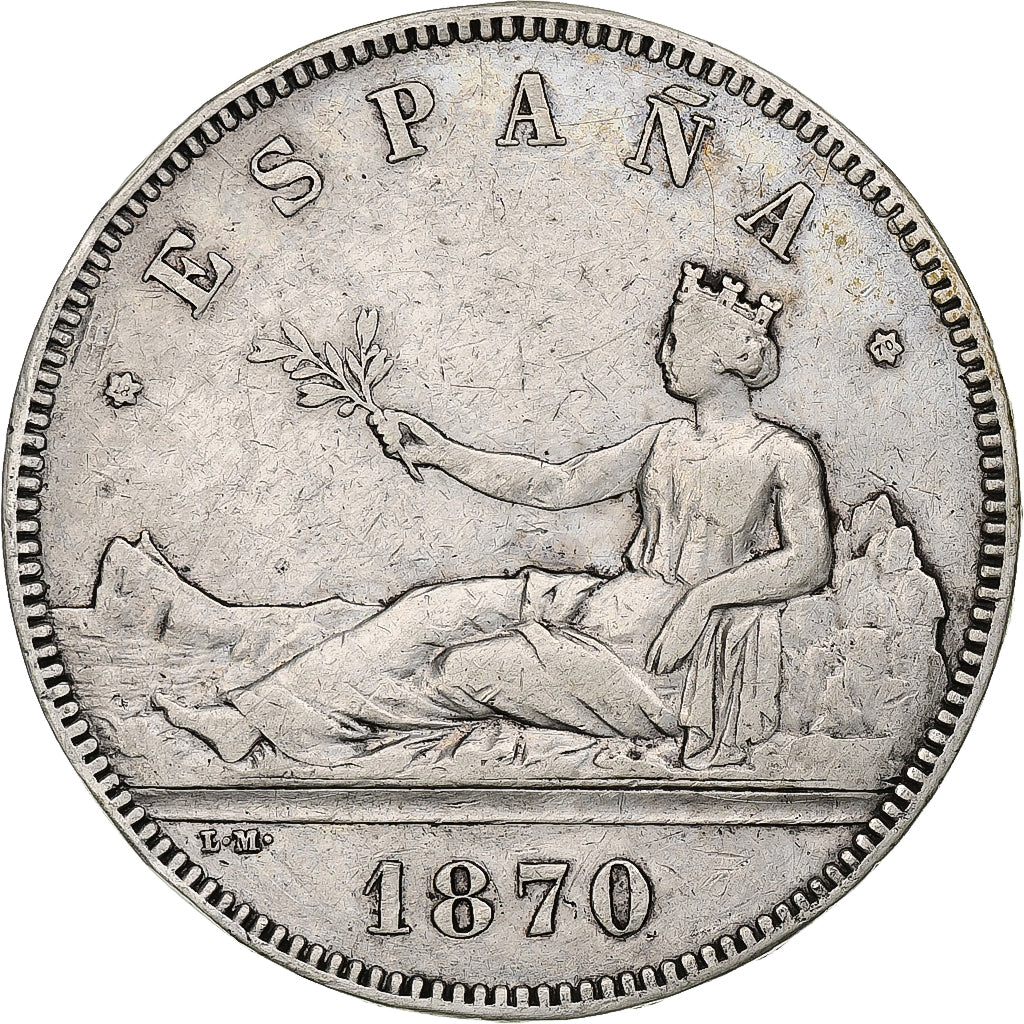 Espagne, Provisional Government, 5 Pesetas, 1870, Argent, TB+, KM:655
