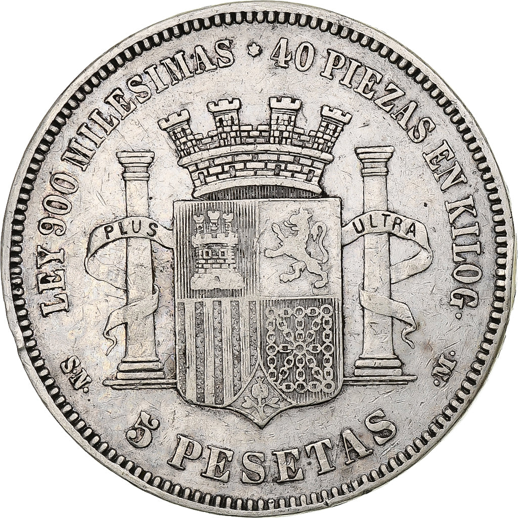 Espagne, Provisional Government, 5 Pesetas, 1870, Argent, TB+, KM:655