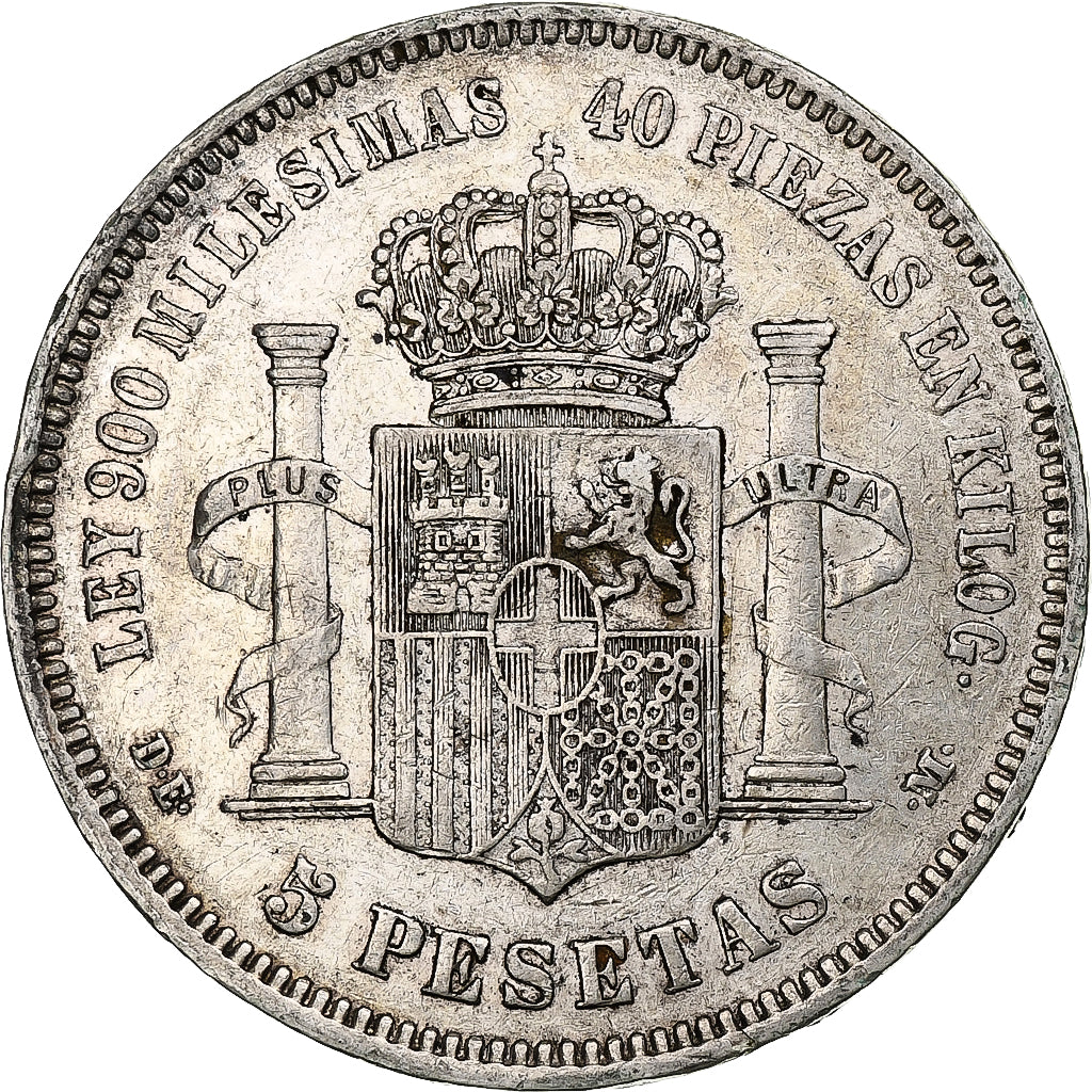 Spain, Amadeao I, 5 Pesetas, 1871 (75), Madrid, Silver, EF(40-45), KM:666