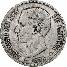Spagna, Alfonso XII, 5 Pesetas, 1876, Argento, MB, KM:671