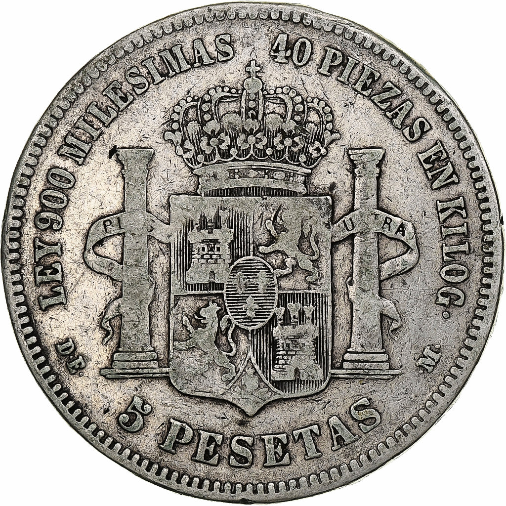 Spain, Alfonso XII, 5 Pesetas, 1876, Silver, VF(20-25), KM:671