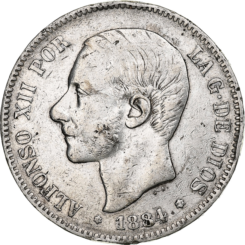 Espagne, Alfonso XII, 5 Pesetas, 1884, Madrid, Argent, TB, KM:688