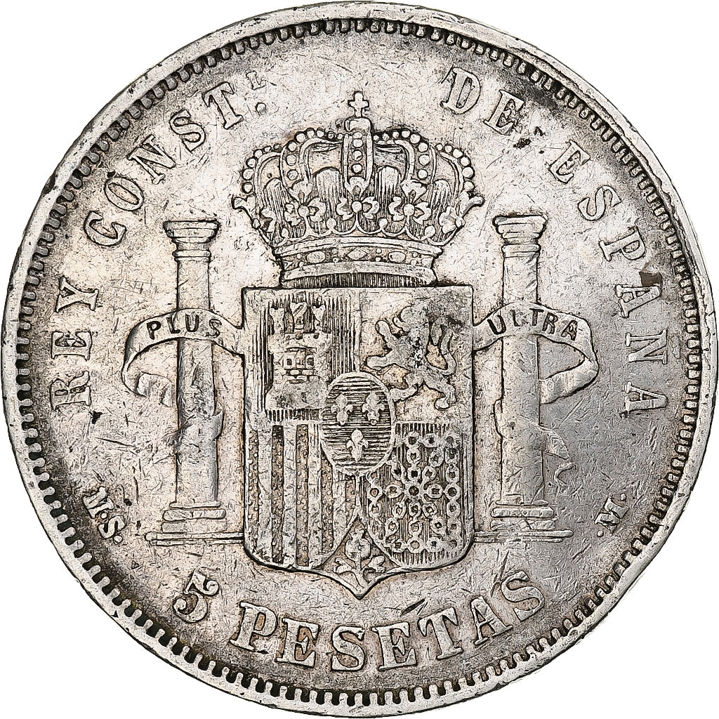 Espagne, Alfonso XII, 5 Pesetas, 1884, Madrid, Argent, TB, KM:688