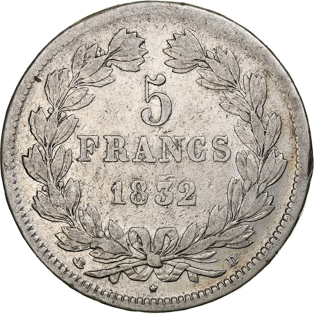 France, 5 Francs, Louis-Philippe, 1832, Lyon, Argent, TB, Gadoury:678, KM:749.4