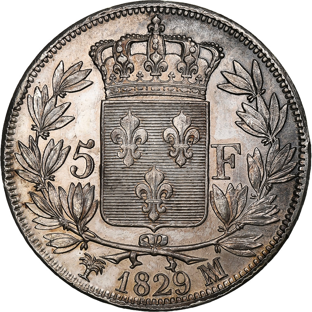 France, 5 Francs, Charles X, 1829, Marseille, Silver, MS(60-62), Gadoury:644