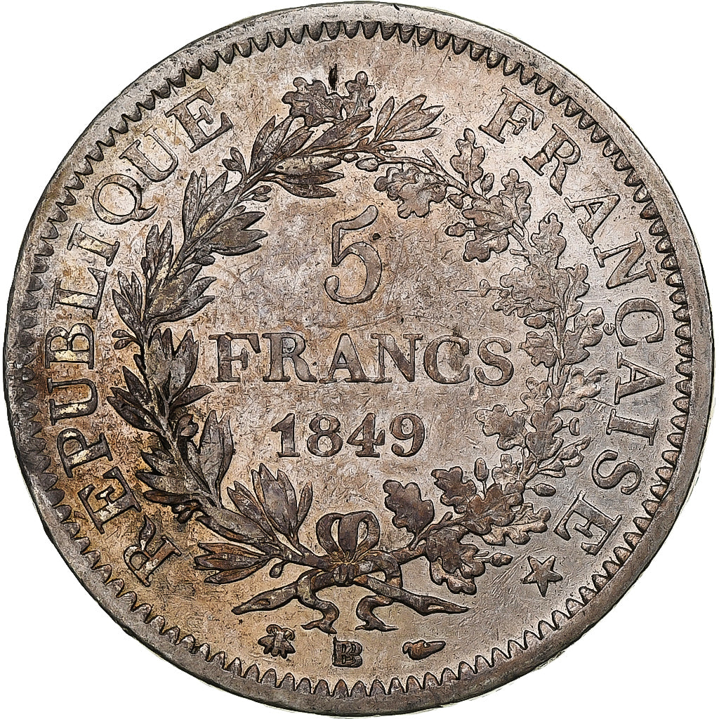 France, 5 Francs, Hercule, 1849, Strasbourg, Silver, VF(30-35), Gadoury:683