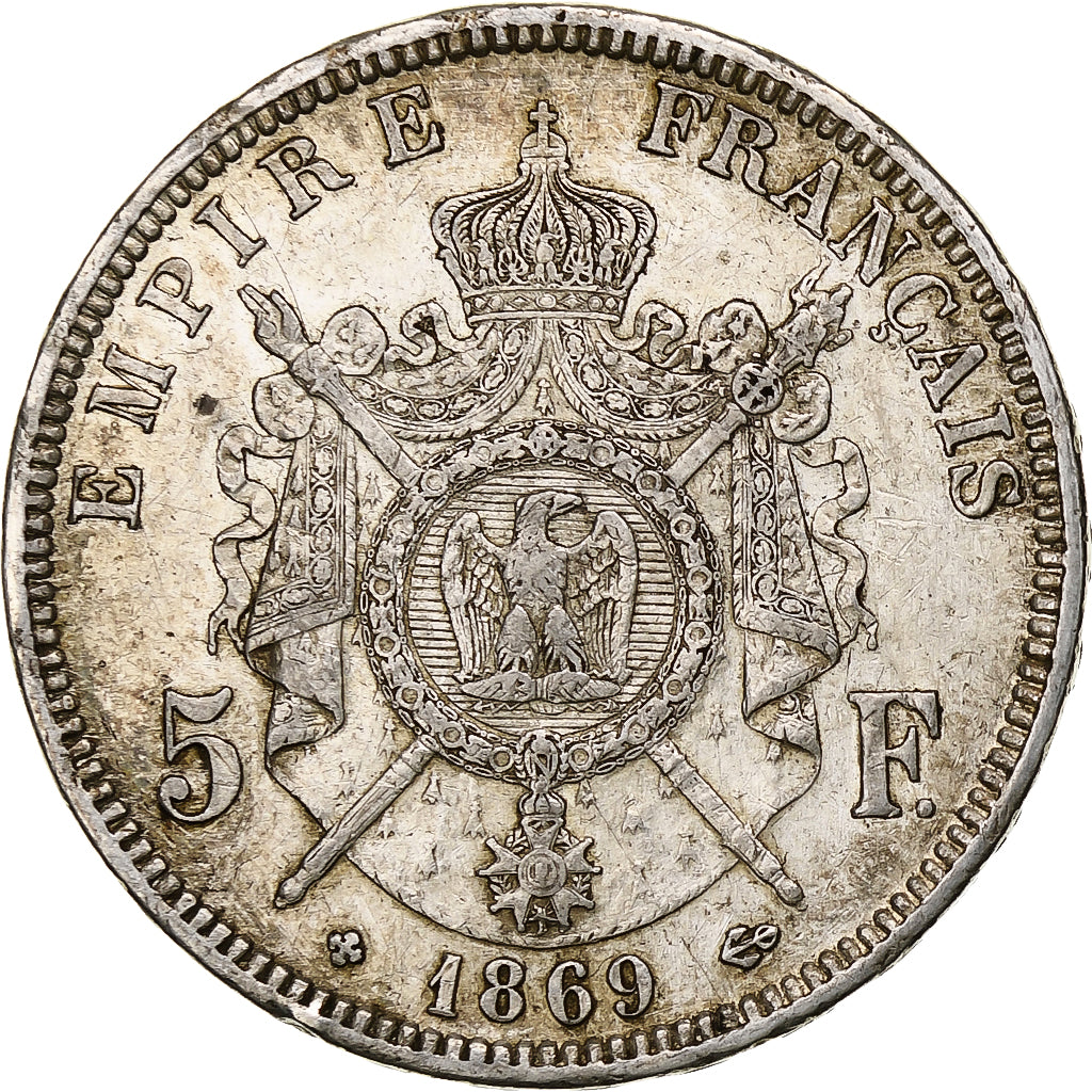 France, 5 Francs, Napoléon III, 1869, Strasbourg, Silver, AU(50-53)