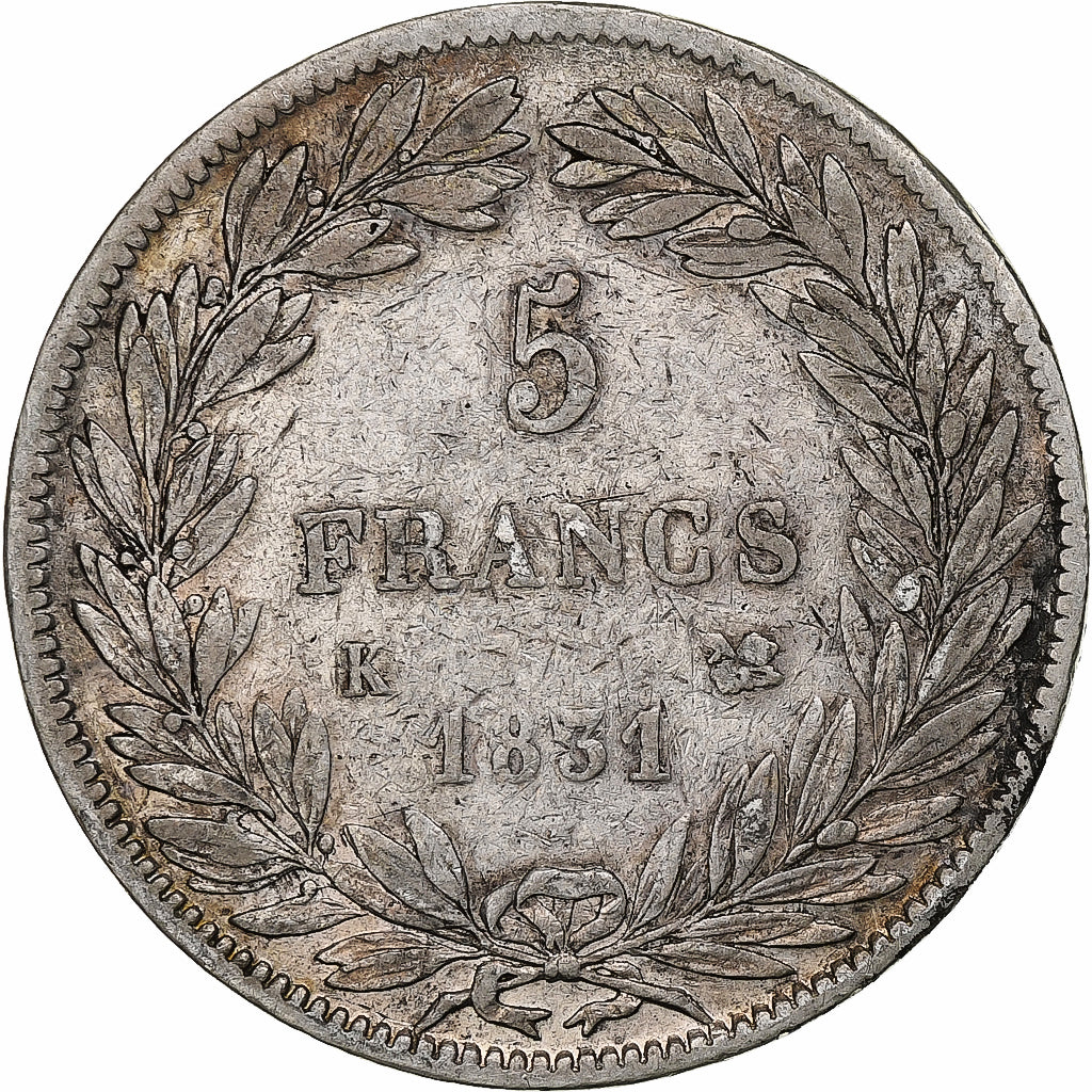 France, 5 Francs, Louis-Philippe, 1831, Bordeaux, Silver, VF(20-25)