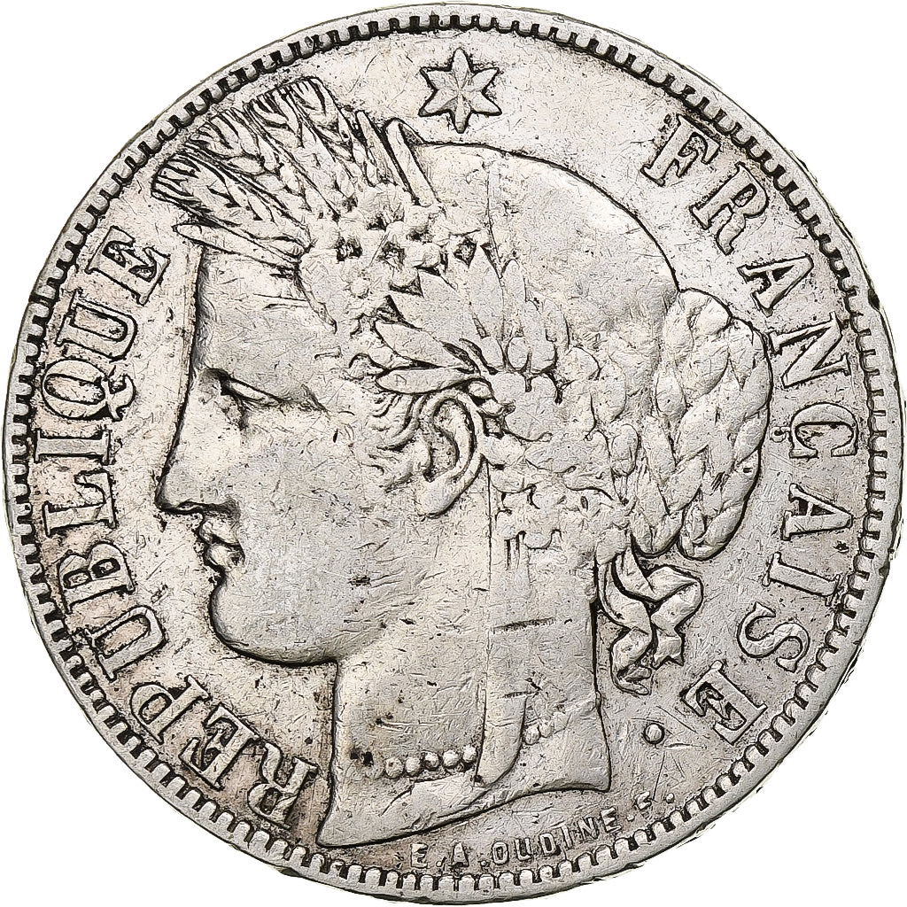 France, 5 Francs, Cérès, 1871, Bordeaux, Silver, VF(20-25), Gadoury:742