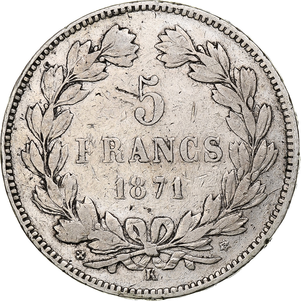 France, 5 Francs, Cérès, 1871, Bordeaux, Silver, VF(20-25), Gadoury:742