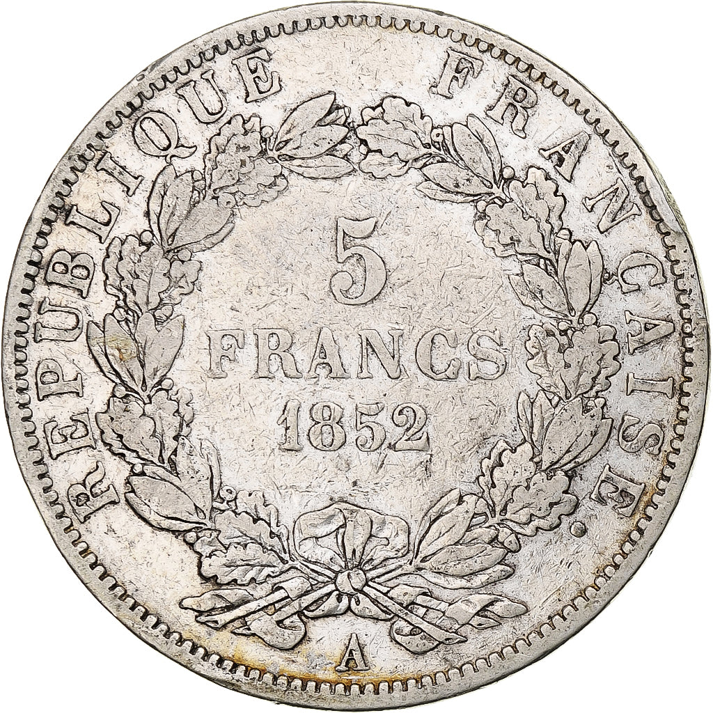 France, 5 Francs, Louis Napoléon Bonaparte, 1852, Paris, Silver, VF(20-25)
