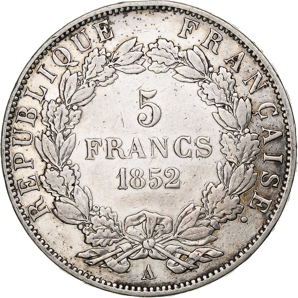 Francja, 5 Francs, Louis Napoléon Bonaparte, 1852, Paris, Srebro, VF(30-35)