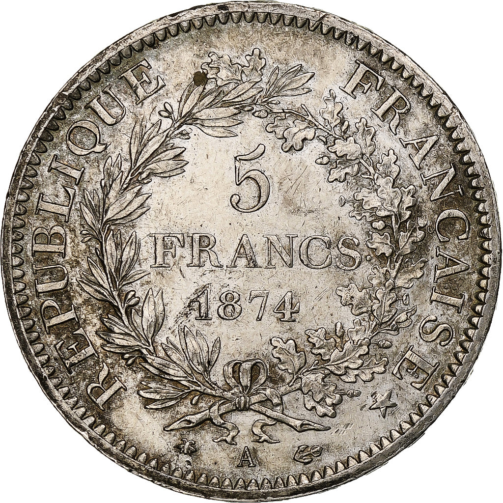 France, 5 Francs, Hercule, 1874, Paris, Silver, MS(60-62), Gadoury:745a