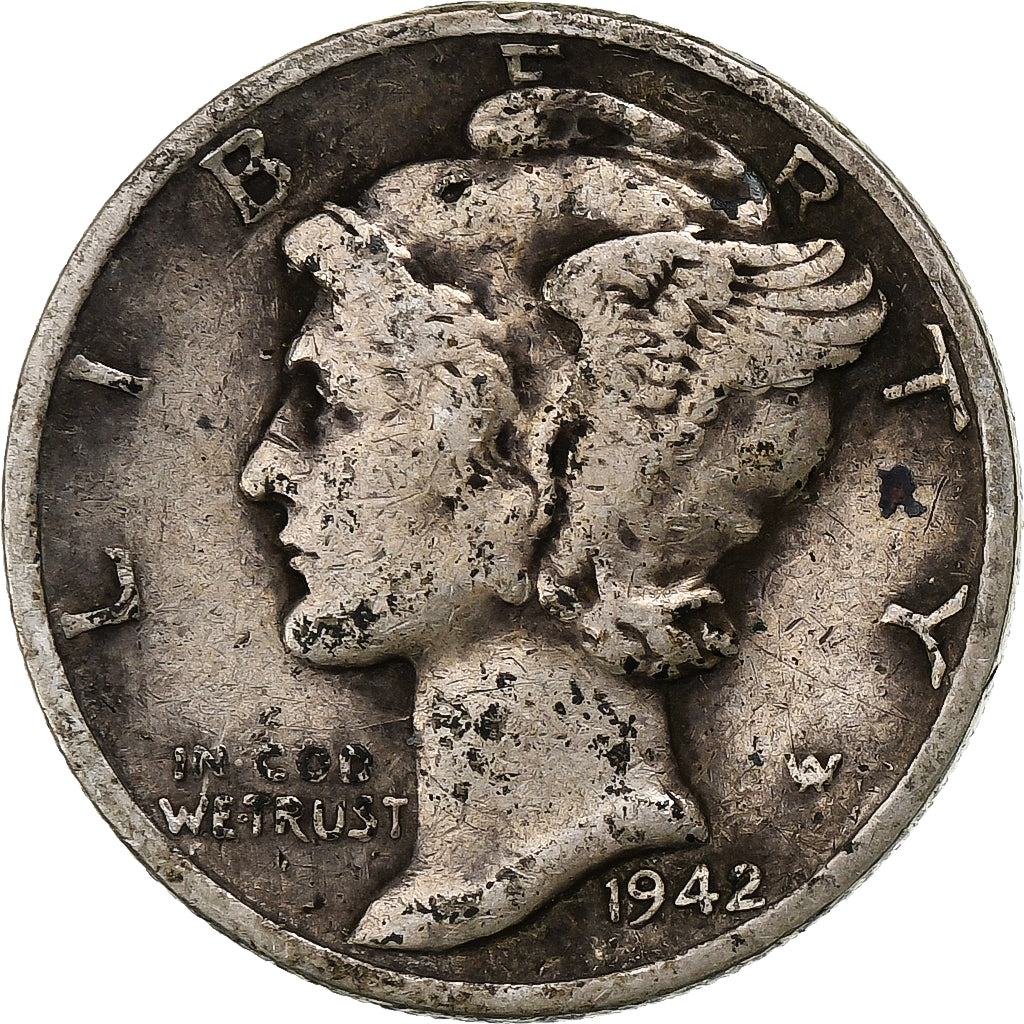 Estados Unidos da América, Dime, Mercury Dime, 1942, Philadelphia, Prata