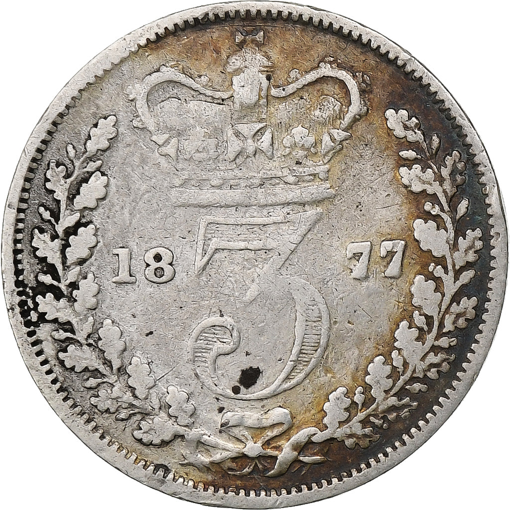 Wielka Brytania, Victoria, 3 Pence, 1877, Srebro, VF(20-25), KM:730