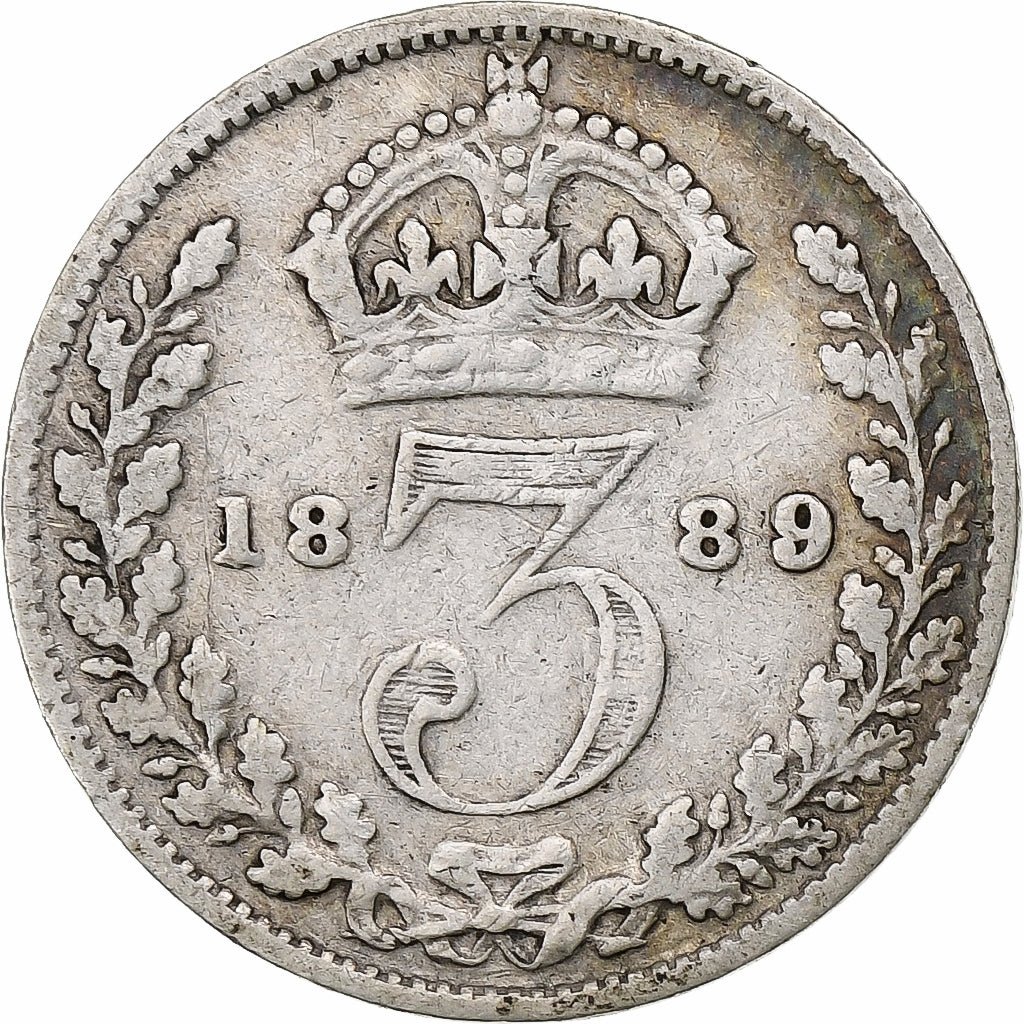 Grã-Bretanha, Victoria, 3 Pence, 1889, Prata, VF(20-25), KM:758