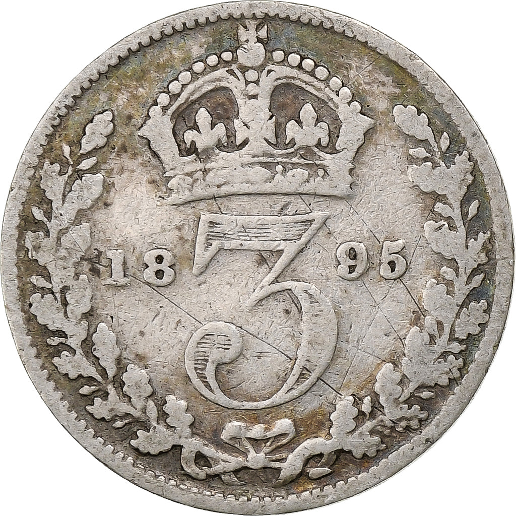 Wielka Brytania, Victoria, 3 Pence, 1895, Srebro, VF(20-25), KM:777